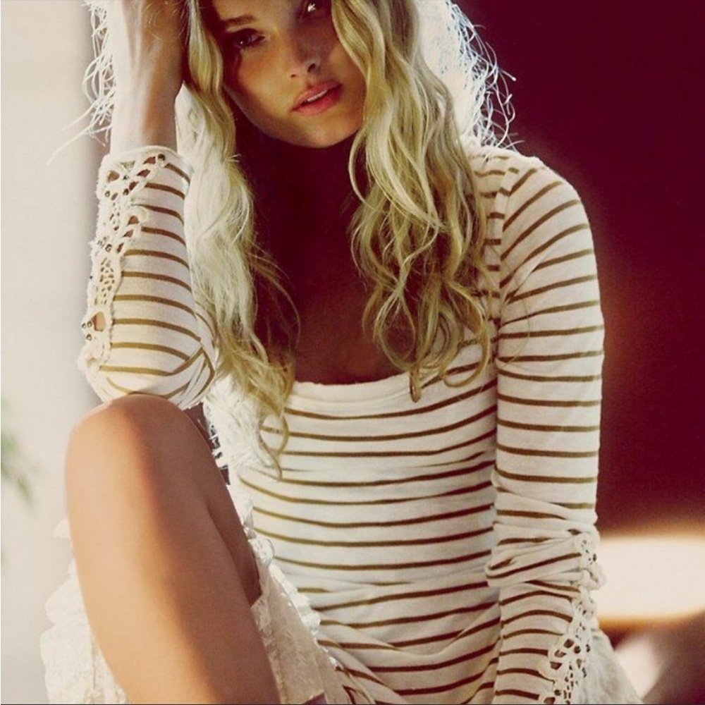 Free People Hard Candy Striped Top with Embroidered Cuffs